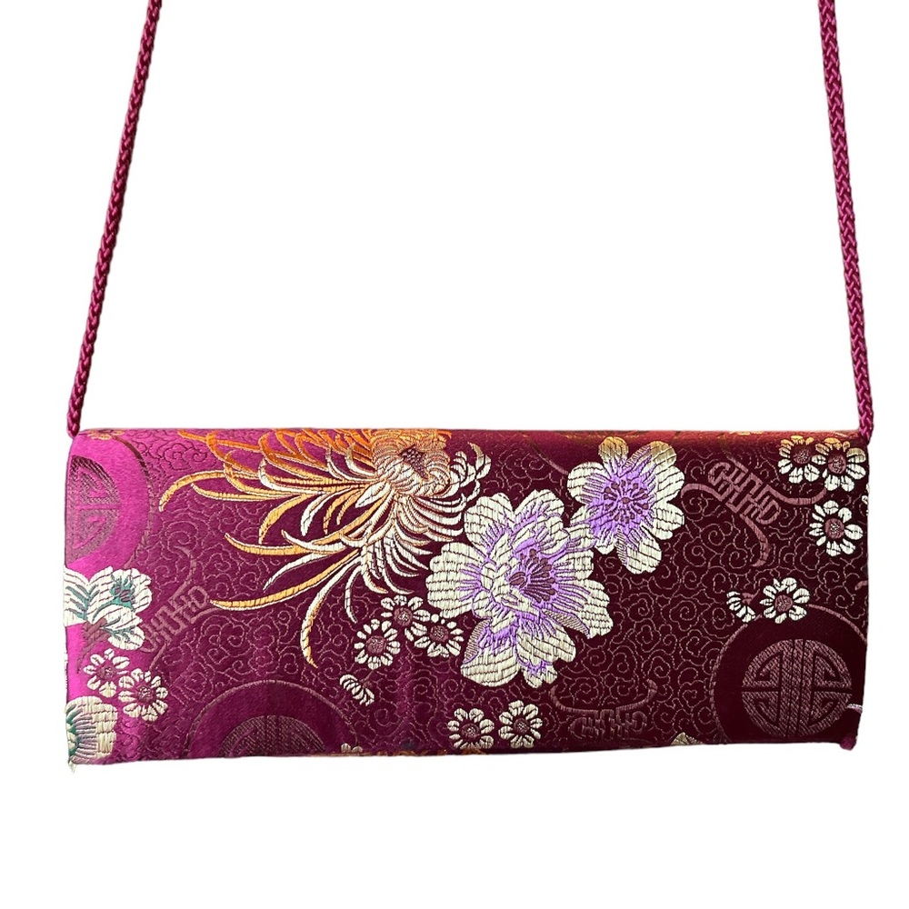Japanese Style Clutch Shoulder Bag Silk Style Metallic